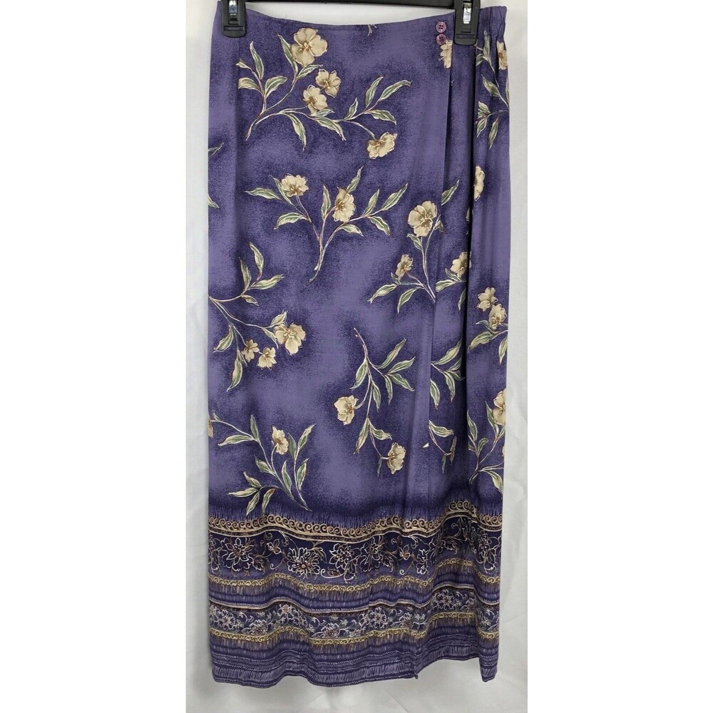 Alfred Dunner Straight Wrap Skirt 14 Purple Floral 28"W Rayon Career Fairy Boho
